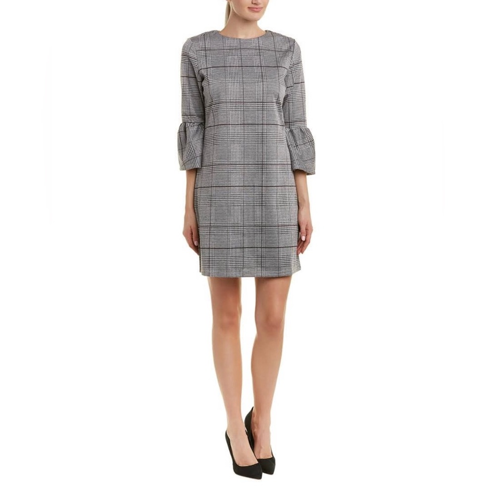 BeachLunchLounge Grey Houndstooth Dress with 3/4 Small Bell Sleeve - size (S)